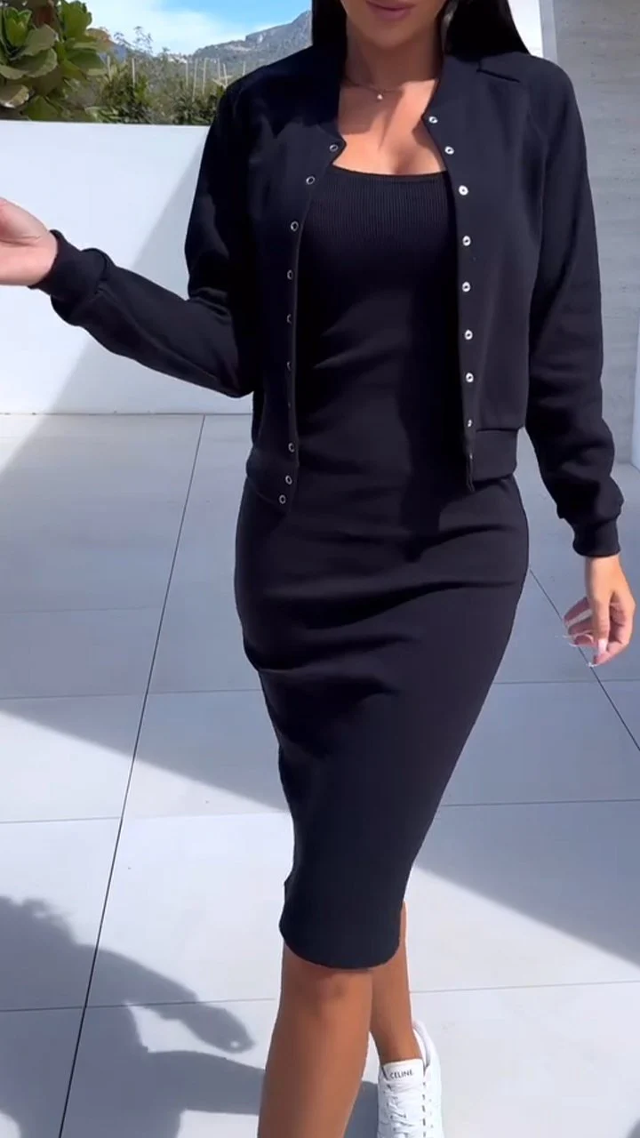 Women's Tight Dress + Cardigan Jacket Casual Suit